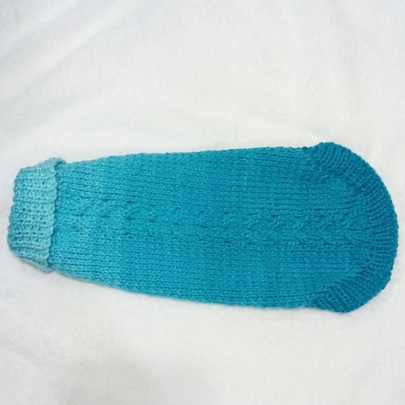 Hand Crafted Knit Turquoise Pet Jacket Fur Baby Clothes Cat Dog Sweater Coat - Picture 3 of 9
